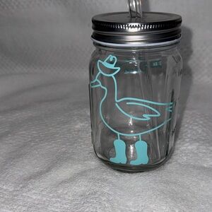 Custom Designed Duck Design Glass Mason Jar with Lid- New Without Tags